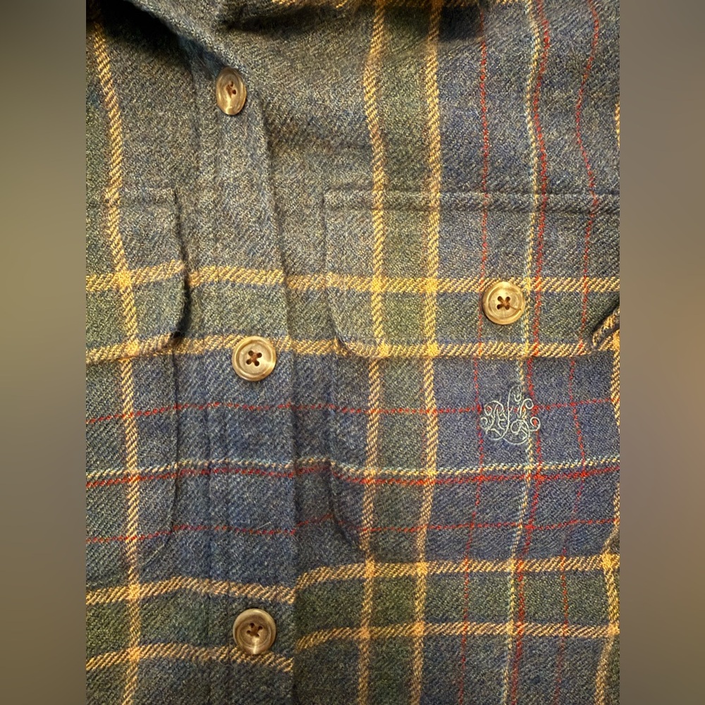 Ralph Lauren Blue Plaid Wool Shirt with Red and Yellow Accents - Picture 3 of 6